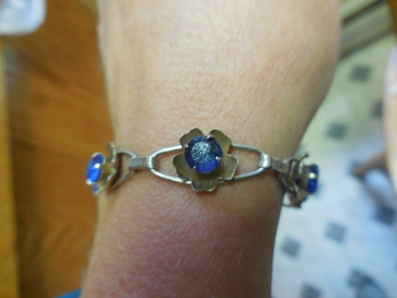 Vintage Women's Sterling Silver Bracelet Blue Pro… - image 4