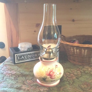 Vintage Pink Rose Hurricane Oil Lamp Ceramic Hand Painted Flowers Made in Japan Candlewood Gifts Home Decor 1960s 1970s