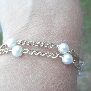 Vintage Coro Faux Pearl Bracelet Chain Gold Tone White Dainty Lightweight Bridal Wedding Double Strand Ladies Gift
