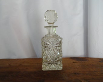 Vintage Clear Cut Crystal Perfume Bottle Square Bottle & Glass Stopper Large Perfume Heavy Vanity Bottle Bureau Dresser Bottle 1930s 1940s