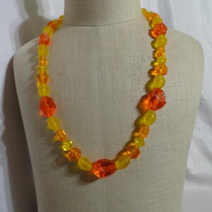 Vintage Orange Yellow Beaded Necklace Chunky 1950s 1960s Plastic Lightweight Necklace Long Bright Colors Fun Women&#39;s Gift