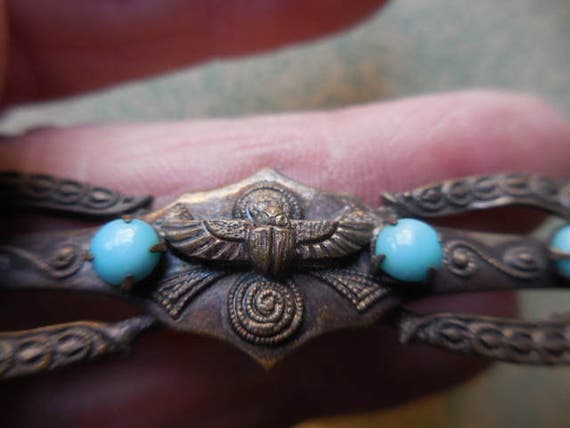 Vintage Egyptian Revival Turquoise Glass Pin Flyi… - image 3