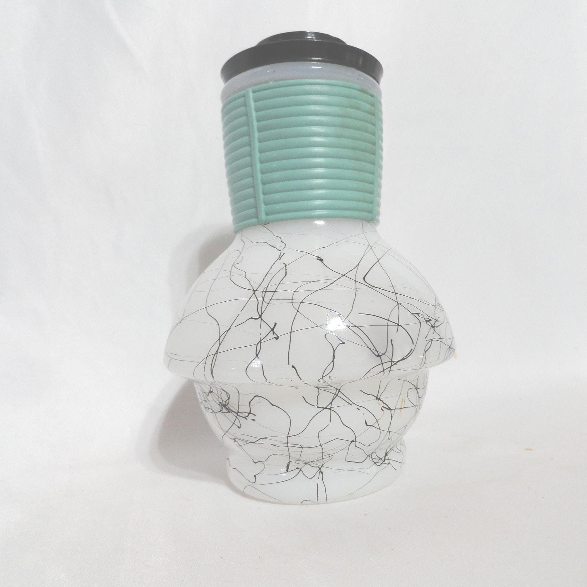 Vintage Mckee Glasbake Hottle Bottle, Black Squiggles, Aqua Grip