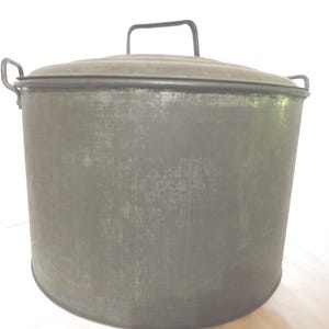 Vintage Metal 6 Canning Jar Pot, Large with Lid, Soldered, Rack Lifter, Farmhouse Decor, 1920s-30s