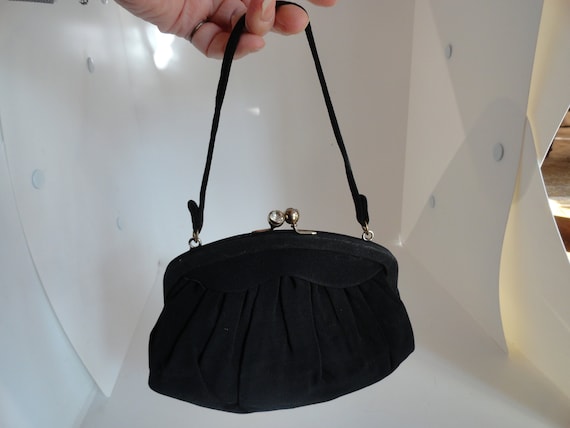 Vintage Women's Garay Small Black Fabric Purse Rh… - image 1