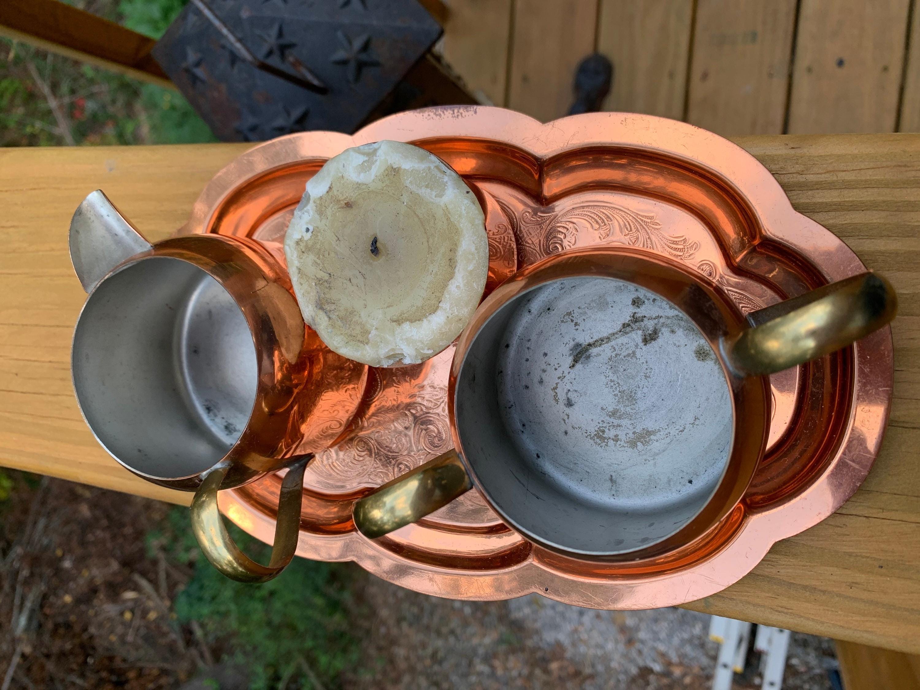 Vintage Coppercraft Guild Cream & Sugar Set With Tray and