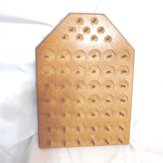Vintage Thread Spool Wall Rack, Hanging, Pressed Wood, 1970s, 51 Spools