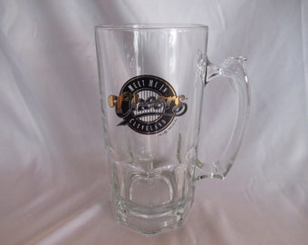 Vintage Cheers Boston Pub Large Beer Mug Clear Collectible Black & Gold Meet Me in Cleveland Heavy Beer Mug Comedy Show Heavy Souvenir 1990s