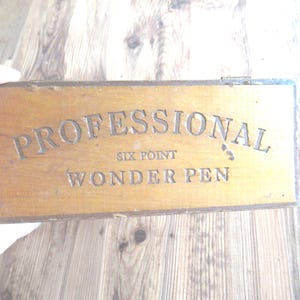 Vintage Six Point Wonder Pen Wood Box Small Hinged Box Professional Push Button Opening Wood Burning Pen Box Empty 1930s 1940s