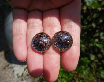 Vintage Women's Venetian Glass Earrings Dark Blue & Gold Speckles 1940s 1950s Screw Back Earrings Navy Blue Gold Specks Non Pierced