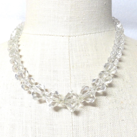 1930's vintagebeadsネックレス Vintage Clear Crystal Bead Necklace Sterling Silver Clasp