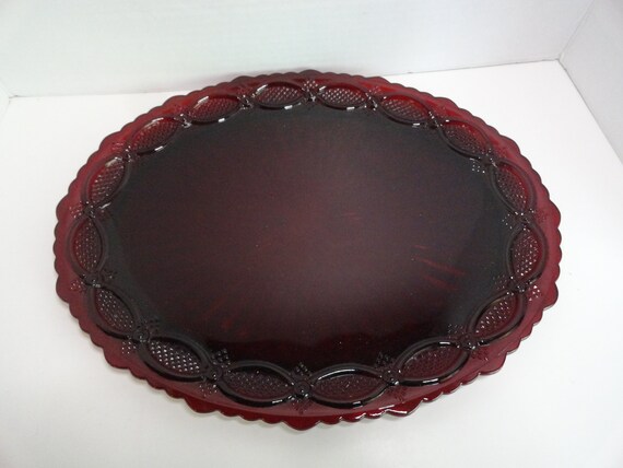 Vintage Avon Cape Cod Collection Ruby Red Glass Round Serving Bowl 8 3/4" Vintage Avon Cape Cod Collection Ruby Red Glass Round Serving Bowl 8 3/4"