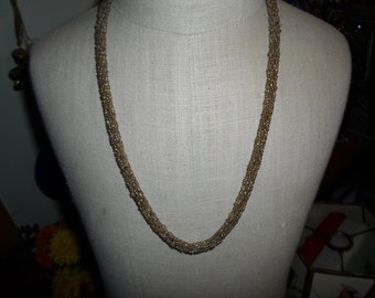 Vintage Women's Iridescent Seed Bead Necklace Weaved Handmade Earth Tones Brown/Beige/Purple Glass Weaved 1980s 1990s