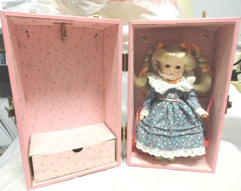 Vintage Effanbee Doll with Case, Pink White Doll Suitcase, 1988, Blonde, Blue Sleepy Eyes, Braids, 1980s
