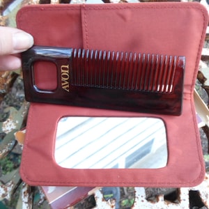 Vintage Avon Mirror & Comb Set Faux Tortoise Pursemates NIB In Flocked Case 1970s 1980s Rust Colored