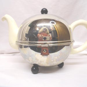 Vintage Benraad Insulated Teapot, Chrome Over Ceramic, Made in Holland