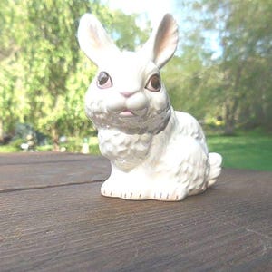 Vintage Goebel Bunny Rabbit Figurine German White Porcelain 1950s Brown Eyes West Germany Small Easter Decor Sitting Bunny