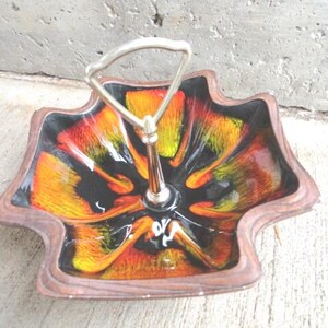 Vintage Sequoia Ware Pottery Dish with Handle, Orange, Yellow, Home Decor, Wood Looking, 1950s-70s
