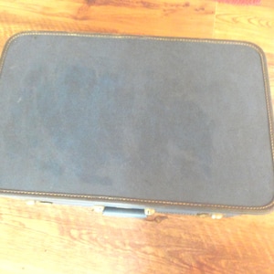 Vintage Large Blue Suitcase & Key Luggage Lockable Travel  J. C. Higgins Storage Hard Shell 1940s 1950s