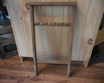 Vintage Wood & Glass Washboard Bathroom 1930s 1940s Laundry Room Decor Art Deco Era Not Perfect Missing Piece Repurpose Crafting Upcycle