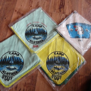 Vintage BSA Boy Scouts of America Neckerchief NOS Still in Plastic Staff Kerchief 1960s Boys Retro Green White Yellow Camp Alhtaha