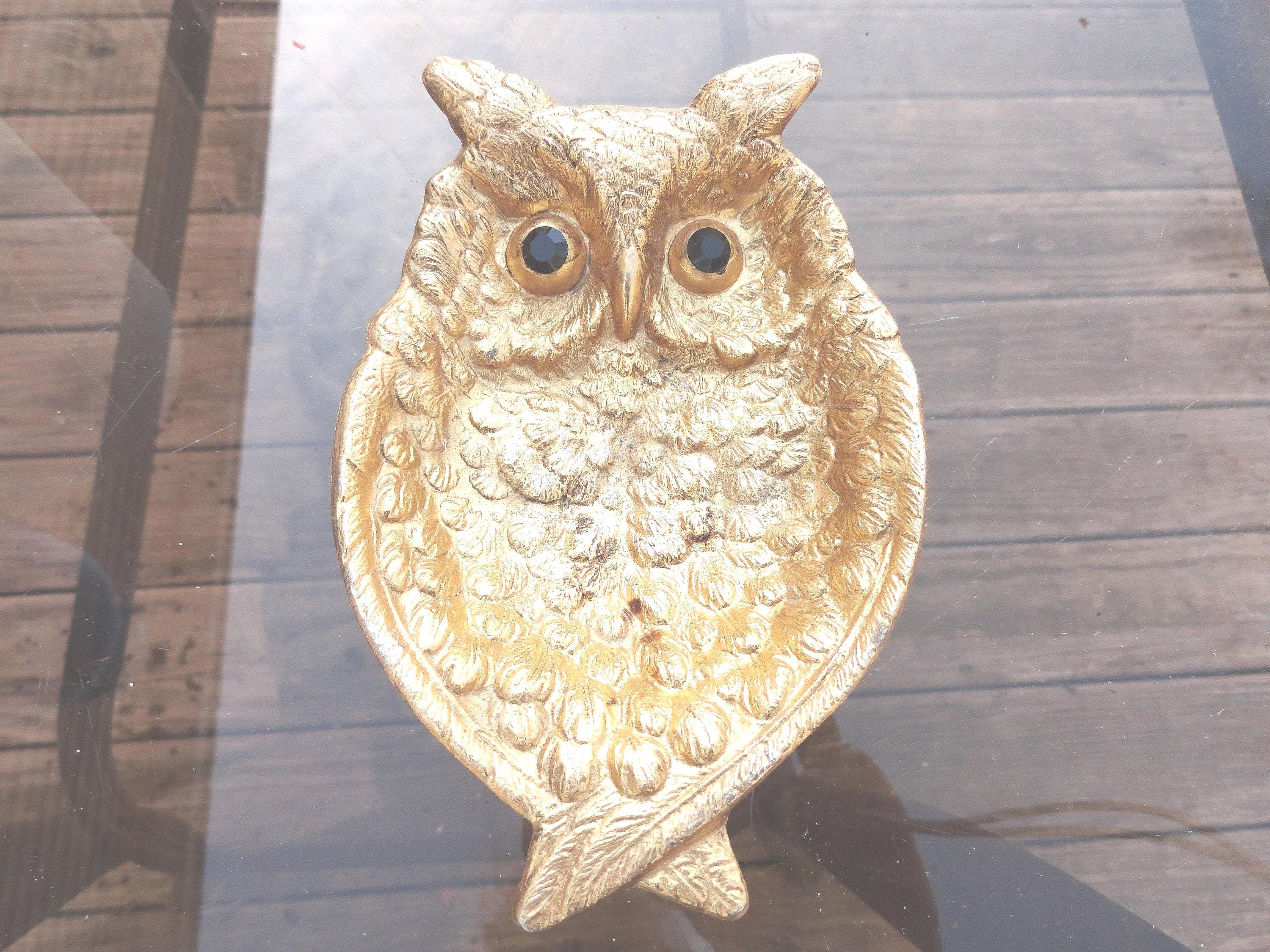 OWL 廃盤CDセット Vintage Tancraft Owl Dish, Gold Metal Ashtray, 1960s 70s - Etsy