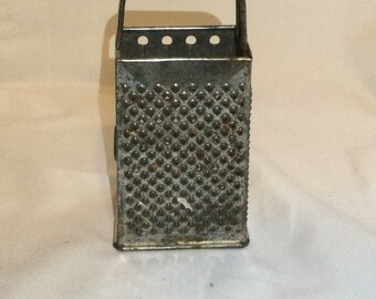 Vintage Silver Metal Food Grater Cheese Garlic Vegetable Kitchen 1970s 1980s Utensil Worn Looking Repurpose Recycle Dull Reuse Small