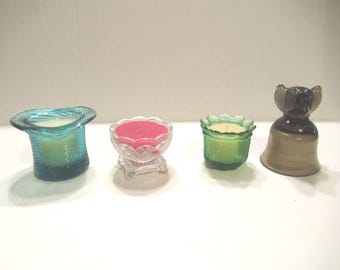 Vintage Avon Candle Holder Choice: Aqua Glass Hat, Flower, Dog, Clear Pedestal