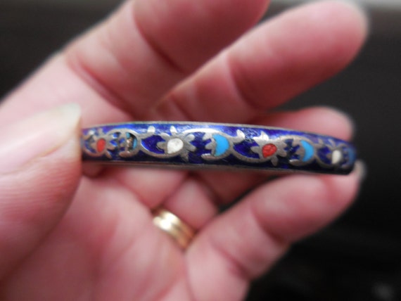 Vintage Cloisonne & Sterling Silver Baby's Bracel… - image 2