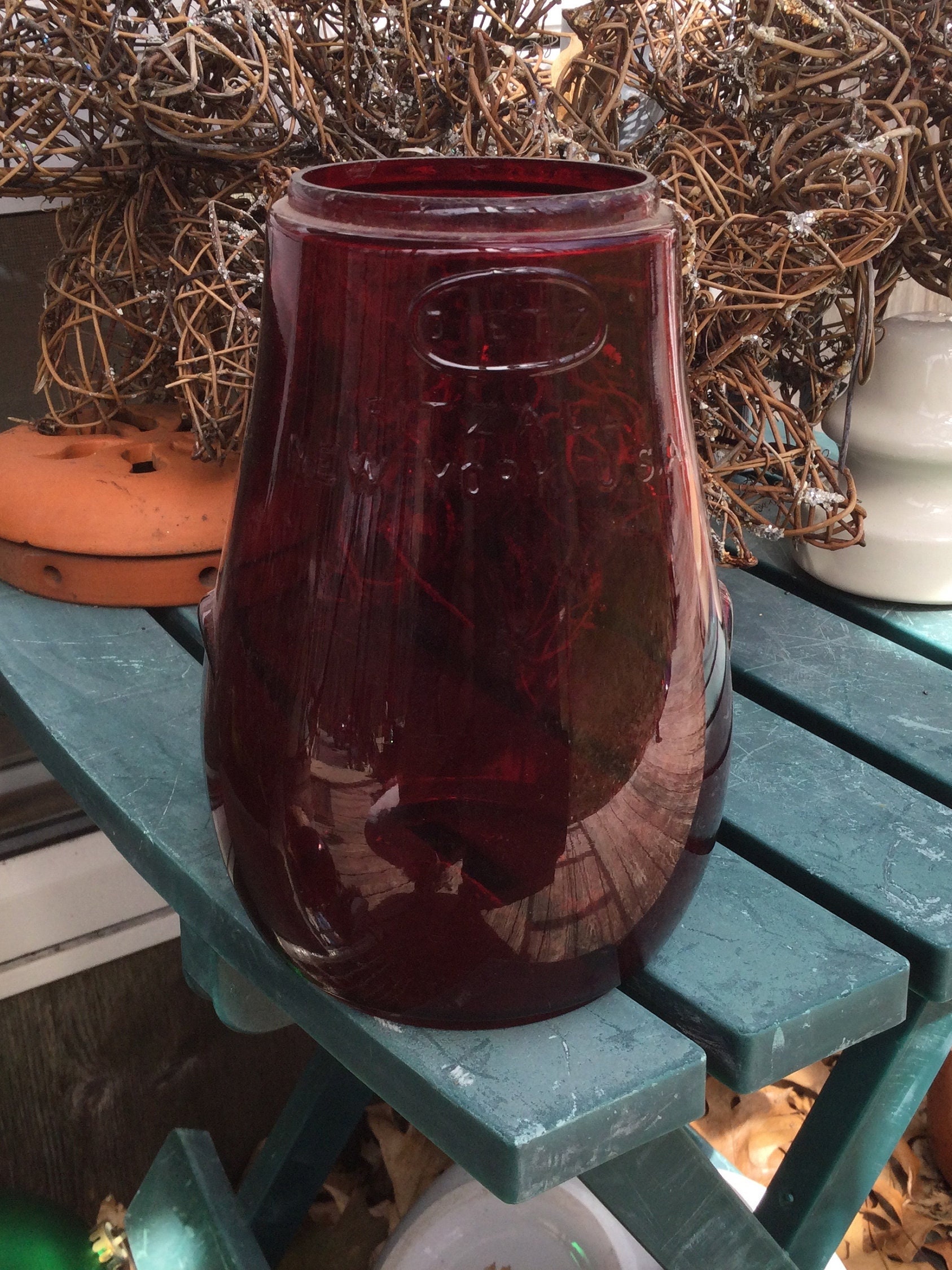Vintage Dietz Fitzall Lantern Globe Loc-nob Red Glass or Vintage Dietz Fitzall Lantern Globe Loc-nob Red Glass or