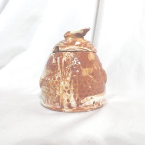 Vintage Arnel's Porcelain Honey Pot, Swirled Brown Skept Shaped Holder