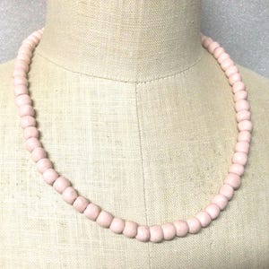 Vintage Light Pink Ceramic Bead Necklace 1960s 1970s Single Strand Bubble Gum Color Silver Tone