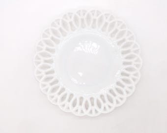 Vintage Milk Glass Plate with Lace Edge, Wall Hanging, Candleholder, Home Decor