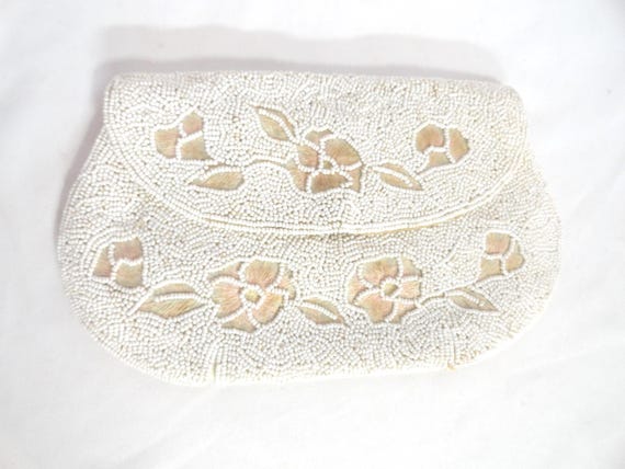 Vintage Beaded Clutch Purse, Floral Design, 1950s Japan