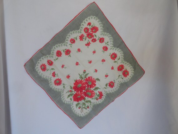 Vintage Women's Handkerchief Gray Red Green & Whi… - image 3