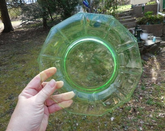 Vintage Uranium Glass Plate, Decagon, 1930s-40s, Cambridge