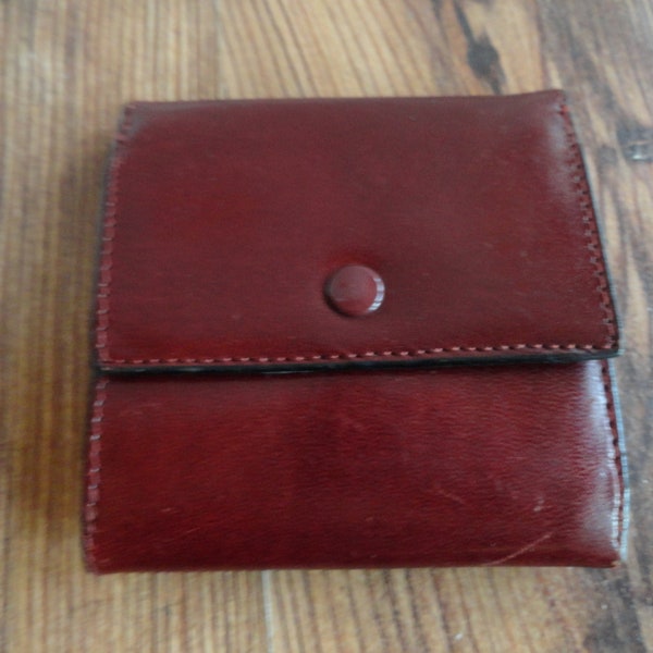 Vintage Women's Italian Wallet Reddish Brown Calfskin Leather Unusual Square Italy Pocket Wallet Small Wallet Change Bills 1960s 1970s Girls