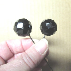 Vintage Hatpin Jet Black Glass Stickpin Large Faceted Glass Ball Choice Ladies Accessory Hat Jewelry Art Deco Era Movie Prop