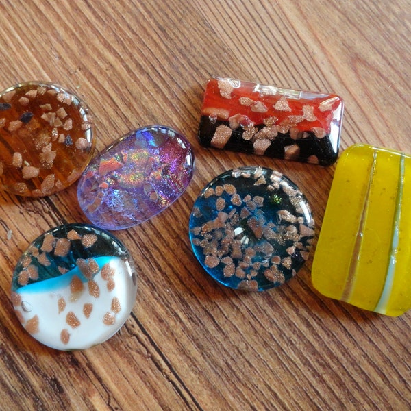 Dichroic Like Glass Cabochon Piece Choice Round Rectangle Oval Blue Teal Yellow Red & Black Jewelry Making Stained Glass Fusion Glitter