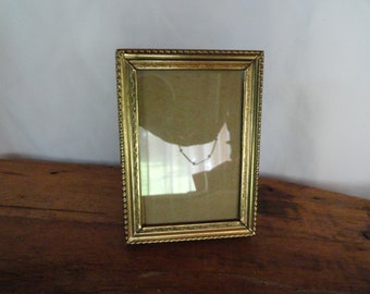 Vintage Tiny Gold Tone Metal Picture Frame Small Photo Frame Shiny 1950s to 1970s Simple Design Self Standing Kid's Children's Home Decor