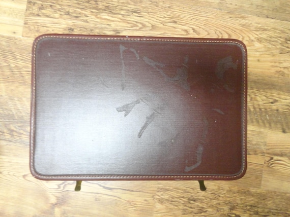 Vintage Tan Suitcase with Key, Hard Shell Luggage, 1950s-60s, U.S. Trunk Co.