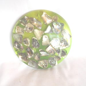 Vintage Resin Trivet with Encased Abalone Shells, Footed Hotplate, 1960s-70s