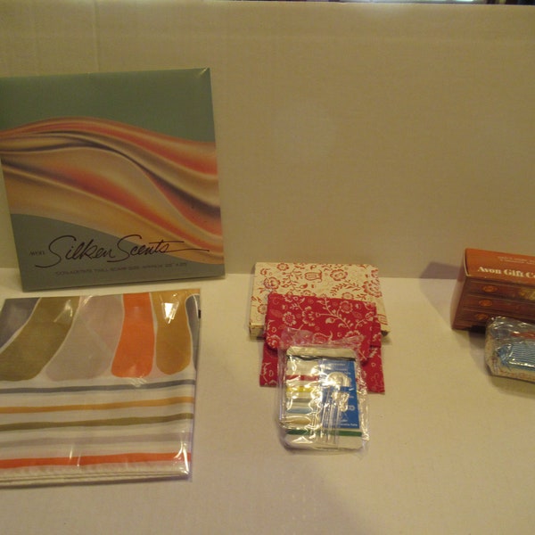 Vintage Avon Dad's Shirt Scents 3 Drawer Sachets or Red & White Sewing Kit or Silken Scents Beige Orange Gray Scarf Collectible 1980s NOS