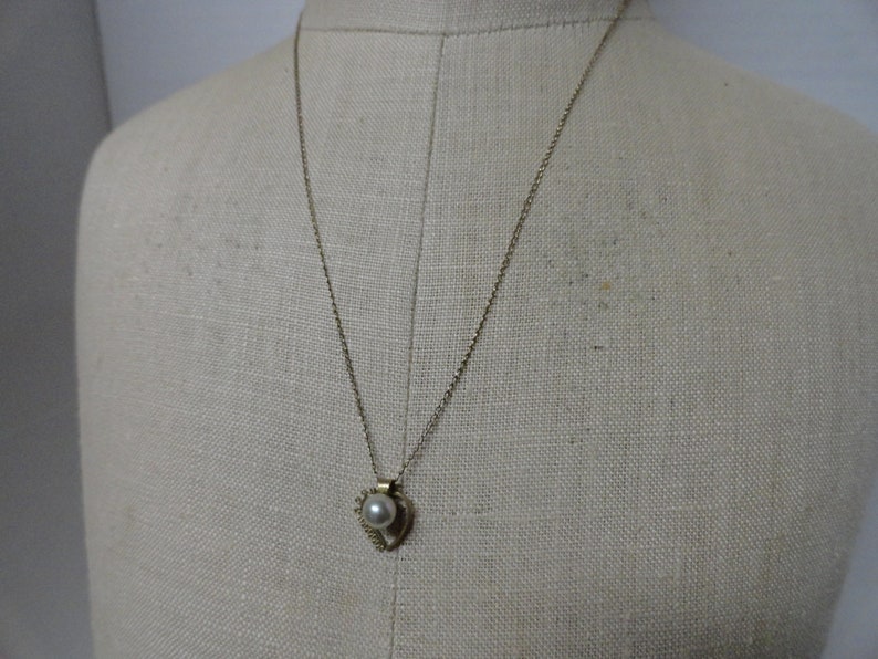 Vintage Women's or Girl's Heart & Light Gray Pearl Necklace Dainty Simple Little Girl's Gift Ladies Gift Feminine image 3