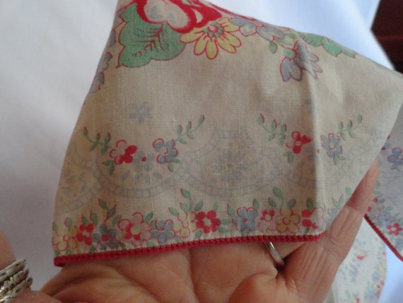 Vintage Women's Handkerchief Red Pink & Blue Flow… - image 3