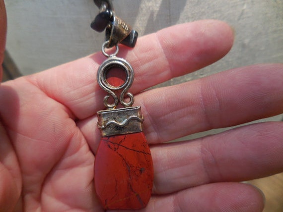 Vintage Women's Red Jasper Stone Glass & Sterling… - image 7