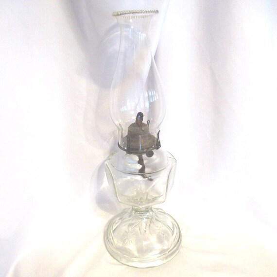 Vintage Scovill Hurricane Oil Lamp, Embossed Sunburst, Clear Glass