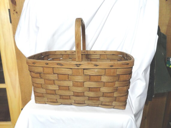 Vintage Basketville Wicker Basket with Handle, Extra Large, Vermont, Home Decor 1990s, Weathered