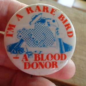 Vintage American Red Cross Pin Retro First Aid Red White & Blue &quot;I&#39;m a Rare Bird-A Blood Donor&quot; 1970s 1980s