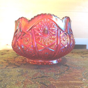Vintage Indiana Red Carnival Glass Dish, Red Sunset, 1960s-70s, Saw Tooth Edge, Home Decor
